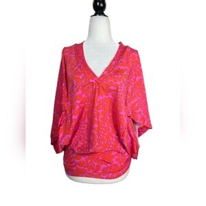 Trina Turk Pink & Orange V-Neck Batwing Blouse
